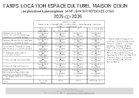 Tarifs Maison COLIN 2025
